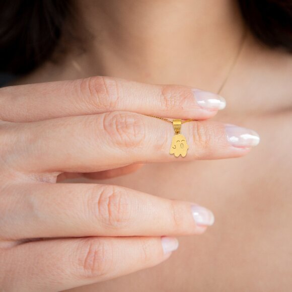 Solid 14k Gold Ghost Pendant - Cute Halloween Jewelry Gifts - Picture 5 of 6